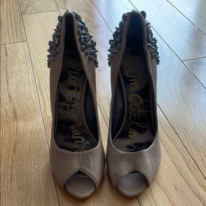 Sam Edelman Tan Peep-Toe Studded Heels